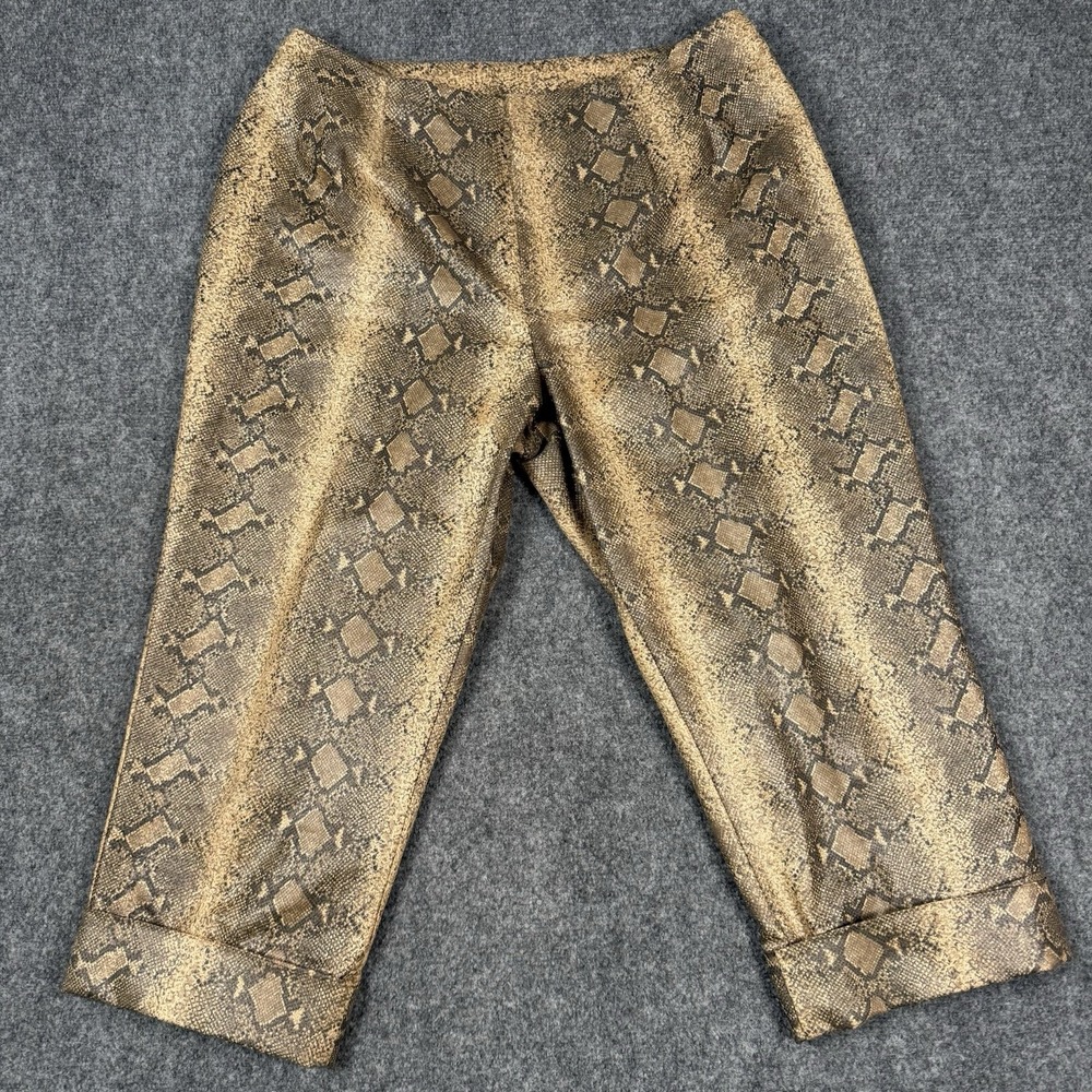 Ashley Stewart Pants 16 Womens Gold Brown Snake Python Print Crop Capri 458922X